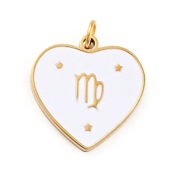 Virgo Vacuum Plating 304 Stainless Steel Pendants, with Jump Rings and Enamel, Heart, Golden, Virgo, 15x15x1.5mm, Hole: 2.8mm