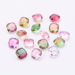 Mixed Color Pointed Back K9 Glass Rhinestone Cabochons, Square, Mixed Color, 10x10x6mm