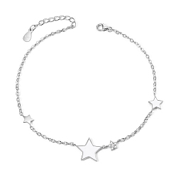 Platinum SHEGRACE 925 Sterling Silver Anklet, with Micro Pave AAA Cubic Zirconia and Enamel Star, Platinum, 8-1/4 inch(210mm)