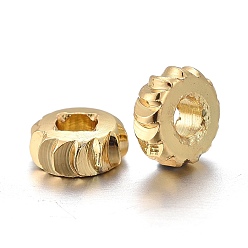 Golden Brass Spacer Beads, Long-lasting Plated, Fancy Cut, Flat Round, Golden, 5x2mm, Hole: 1.8mm