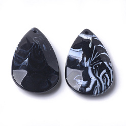 Black Acrylic Pendants, Imitation Gemstone Style, teardrop, Black, 48x28x9mm, Hole: 2mm, about 68pcs/500g