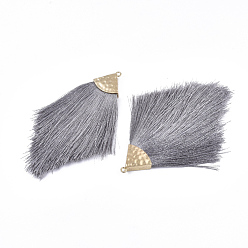 Silver Polyester Tassel Big Pendant Decorations, with Alloy Findings, Golden, Gray, 100~108x51~62x7mm, Hole: 2mm