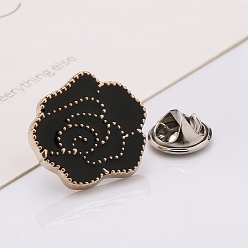 Black Plastic Brooch, Alloy Pin, with Enamel, for Garment Accessories, Rose Flower, Black, 18mm