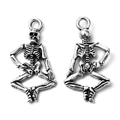 Antique Silver Punk Alloy Pendants, Cadmium Free & Lead Free, Human Skeleton Pendants for Halloween Jewelry Making, Antique Silver Color, about 26mm long, 13.5mm wide, 3.5mm thick, hole: 2mm