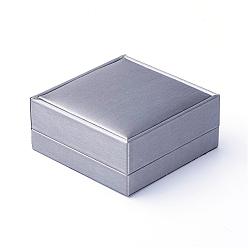 Gris Pu pulseras de cuero / cajas de brazalete, plaza, gris, 9.1x9.1x4 cm