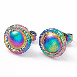 Rainbow Color Placage ionique (ip) 304 boucles d'oreilles rondes plates en acier inoxydable pour femmes, couleur arc en ciel, 10mm, pin: 0.6 mm