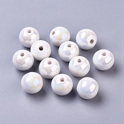 Blanco Granos redondos de porcelana hechas a mano, color de ab chapado, blanco, 6 mm, agujero: 1.5 mm
