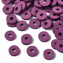 Purple Eco-Friendly Handmade Polymer Clay Beads, Disc/Flat Round, Heishi Beads, Purple, 6x1mm, Hole: 2mm, about 23500pcs/1000g