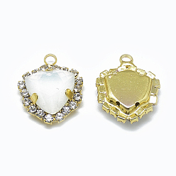 White Opal K9 Glass Rhinestone Pendants, with Light Gold Tone Brass Findings, Triangle, White Opal, 19.5x16x7mm, Hole: 2mm