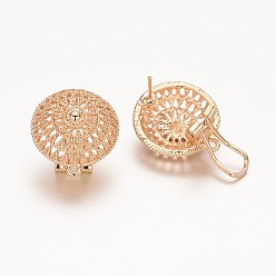 Light Gold Half Round Alloy Stud Earring Findings, French Clip Earrings, with Loop, Long-Lasting Plated, 23x21mm, Hole: 2mm, Pin: 1mm