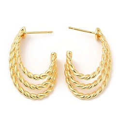Real 18K Gold Plated Rack Plating Brass Ear Studs, for Women, Lead Free & Cadmium Free, Long-Lasting Plated, Real 18K Gold Plated, 29x9mm