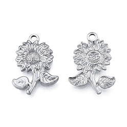 Stainless Steel Color 201 Stainless Steel Pendants, Sunflower, Stainless Steel Color, 26x18x2.5mm, Hole: 2mm