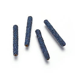 Sapphire Brass Rhinestone Beads, Tube, Sapphire, 35x5.5mm, Hole: 2mm