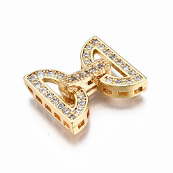 Real 18K Gold Plated Brass Micro Pave Clear Cubic Zirconia Fold Over Clasps, Nickel Free, Half Flat Round, Real 18K Gold Plated, 18mm long, Half Flat Round: 7x14.5x3mm, Hole: 1mm, Inner Diameter: 3x8mm, Clasps: 11x5x3mm