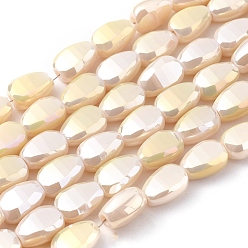PapayaWhip Electroplate Opaque Solid Color Glass Beads Strands, Full Rainbow Plated, Faceted, Teardrop, PapayaWhip, 9x6x4.5mm, Hole: 1.2mm, about 79pcs/Strand, 27.17 inch(69cm)
