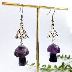 Amethyst Natural Amethyst Mushroom with Sailor's Knot Dangle Earrings for Women, 60mm