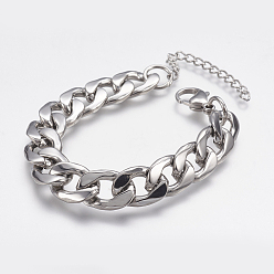 Stainless Steel Color Men's 304 Stainless Steel Curb Chain Bracelets, with Lobster Claw Clasps, Cuban Link Chain Bracelets, Stainless Steel Color, 6-3/4 inch(170mm), 11.5mm
