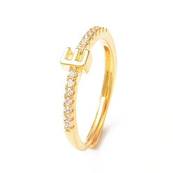 Letter E Clear Cubic Zirconia Initial Letter Adjustable Ring, Golden Brass Jewelry for Women, Letter.E, Inner Diameter: 18mm