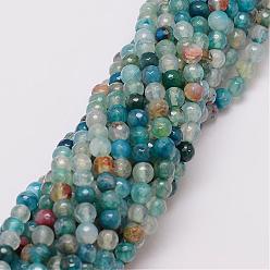 Turquoise Moyen Naturelles agate perles brins, teint, facette, ronde, turquoise moyen, 6mm, Trou: 1mm, Environ 56~58 pcs/chapelet, 14 pouce