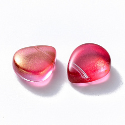 Camellia Transparent Spray Painted Glass Beads, Top Drilled Beads, with Glitter Powder, Teardrop, Crimson, 12.5x10.5x5.5mm, Hole: 0.9mm