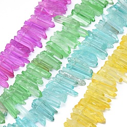 Mixed Color Natural Dyed Quartz Pointed Beads Strands, Top Drilled Beads, Bullet, Mixed Color, 21~30x3~9mm, Hole: 1mm, about 41~42pcs/strand, 6.6  inch~7.4 inch(17~19cm)