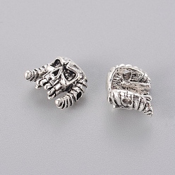 Antique Silver Tibetan Style Alloy Beads, Skull, Antique Silver, 9.5x11x6.5mm, Hole: 1.5mm