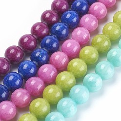 Mixed Color Natural Yellow Jade Beads Strands, Dyed, Round, Mixed Color, 16mm, Hole: 1mm, about 25pcs/strand, 15.75 inch