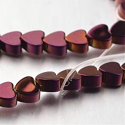 С Фиолетовым Покрытием Гальванизировать немагнитных синтетический гематит нитей бисера, сердце, с фиолетовым покрытием, 4x4x2 мм, отверстие : 1 мм, около 110 шт / нитка, 15.7 дюйм