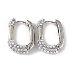 Platino Aretes de aro ovalados de perlas de imitación de plástico, joyas de latón para mujer, larga duración plateado, sin plomo y el cadmio, Platino, 25x19x7 mm, pin: 0.8 mm