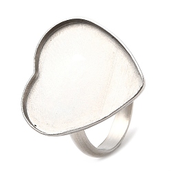 Color de Acero Inoxidable 304 fornituras de anillos de dedo de acero inoxidable, configuración del anillo de la copa del bisel, corazón, color acero inoxidable, tamaño de EE. UU. 6 (16.5 mm), Bandeja: 19.5x20 mm