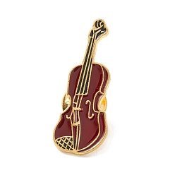 Rouge Foncé Broche en émail de violon, broche en alliage d'instrument de musique pour vêtements de sac à dos, or, rouge foncé, 34x13x1.5mm, pin: 1 mm