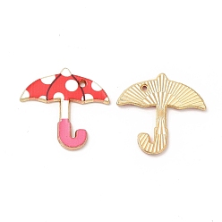 Hot Pink Alloy Enamel Pendants, Cadmium Free & Nickel Free & Lead Free, Golden, Umbrella Charm, Hot Pink, 20.5x21x1.5mm, Hole: 1mm