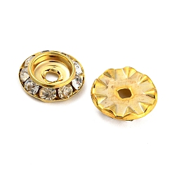 Golden Brass Crystal Rhinestone Beads, Flat Round, Golden, 11x3mm, Hole: 2mm