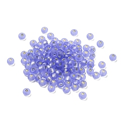 Medium Slate Blue Frosted Silver Lined Glass Seed Beads, Round Hole, Round, Medium Slate Blue, 3x2mm, Hole: 1mm, 787pcs/bag