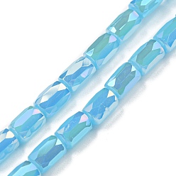 Sky Blue Imitation Jade Glass Beads Strands, AB Color Plated, Faceted Column, Sky Blue, 6x4mm, Hole: 0.8mm, about 80pcs/strand, 20.08''~20.47''(51~52cm)
