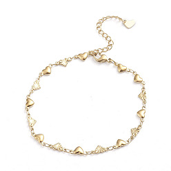 Oro Corazón pulseras de cadena de acero inoxidable de enlace 304, con cierre de langosta, dorado, 8-1/8 pulgada (20.5 cm)
