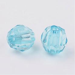 Bleu Ciel Clair Perles acryliques transparentes, facette, ronde, lumière bleu ciel, 8mm, trou: 1.5 mm, environ 1800 pcs / 500 g