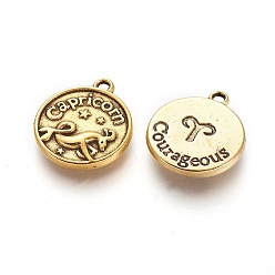 Antique Golden Tibetan Style Alloy Pendants, Cadmium Free & Lead Free, Flat Round with Mixed Constellation/Zodiac Sign, Antique Golden, 20x17x2mm, Hole: 2mm, about 175pcs/500g