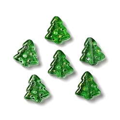 Vert Perles de verre teintes et chauffées, une feuille d'or, effet bulle, arbre de Noël, verte, 16x15x5.5mm, Trou: 0.8mm