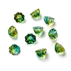 Green Transparent Glass Beads, Lotus Pod, Green, 10.5x6.5mm, Hole: 1.4mm