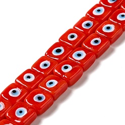 Rouge La main d'oeil mauvais chalumeau perles brins, carrée, rouge, 10~11x10~11x4~5.5mm, Trou: 1.6mm, Environ 40 pcs/chapelet, 16.02 pouce (40.7 cm)