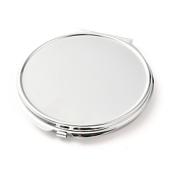 Stainless Steel Color DIY Iron Cosmetic Mirrors, for Epoxy Resin DIY, Flat Round, Stainless Steel Color, 7.7x7.25x0.8cm, Hole: 1.6mm, Tray: 65mm
