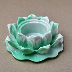 Medium Sea Green Buddhist Lotus Flower Mini Resin Crystal Ball Display Bases, Crystal Sphere Display Stand, Medium Sea Green, 108x45mm, Inner Diameter: 50mm