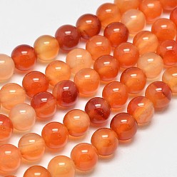 Natural Agate Round Natural Red Agate Bead Strands, Dyed & Heated, 8mm, Hole: 1.2mm, about 47pcs/strand, 14.9 inch