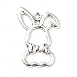 Antique Silver Tibetan Style Alloy Big Pendants, Rabbit with Bowknot Charms, Hollow, Antique Silver, 34.5x24.5x2mm, Hole: 2.5mm, about 345pcs/1000g