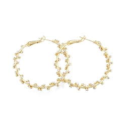 Oro Aretes grandes de aro envueltos en circonitas cúbicas transparentes, joyas de latón para mujer, dorado, 44x44x5.5 mm, pin: 0.7 mm