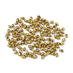 Yellow Electroplate Glass Beads, Half Golden Plated, Faceted, Teardrop, Yellow, 6x4x4mm, Hole: 1mm, about 500pcs/bag