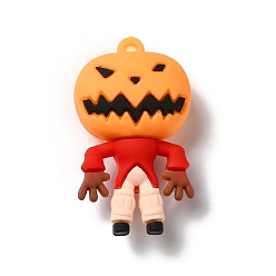 Red Halloween PVC Plastic Cartoon Big Pendants, for DIY Keychain Making, Pumpkin Charm, Red, 56x31x19mm, Hole: 3.2mm