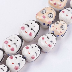 Mixed Color Handmade Porcelain Beads, Human Face, Mixed Color, 17~20.5x15~18.5x13~15mm, Hole: 2~3.5mm