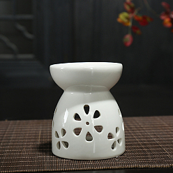 Fleur Bougeoir en porcelaine, brûleur d'arôme d'aromathérapie, brûleurs à cire fondue, pour la décoration de la chambre à la maison, motif de fleur, 7.4x8.65 cm, Diamètre intérieur: 6.5 cm
